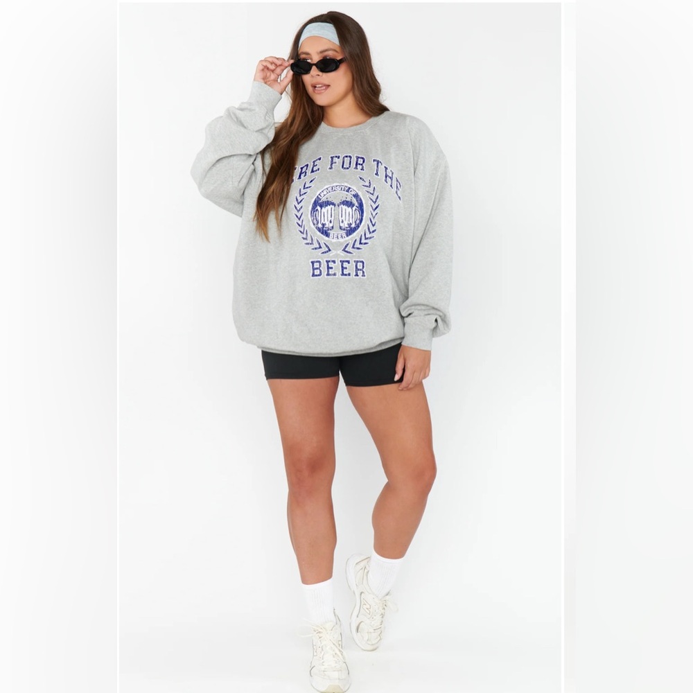NWT Show Me Your MuMu Gray Stanley Graphic Sweatshirt Here For Beer Size 1X